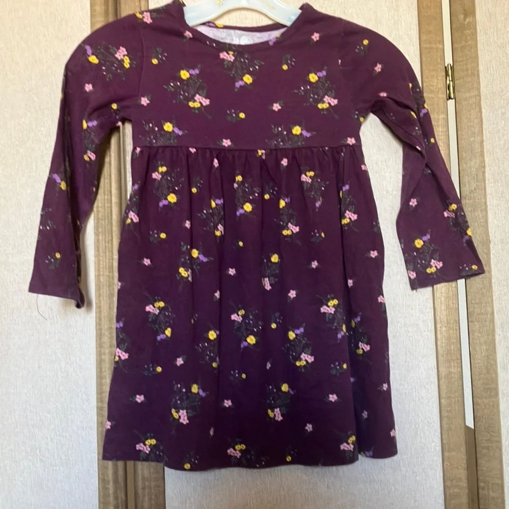 Girl’s wonder nation Purple Long Sleeve Dress with Floral Print 5t